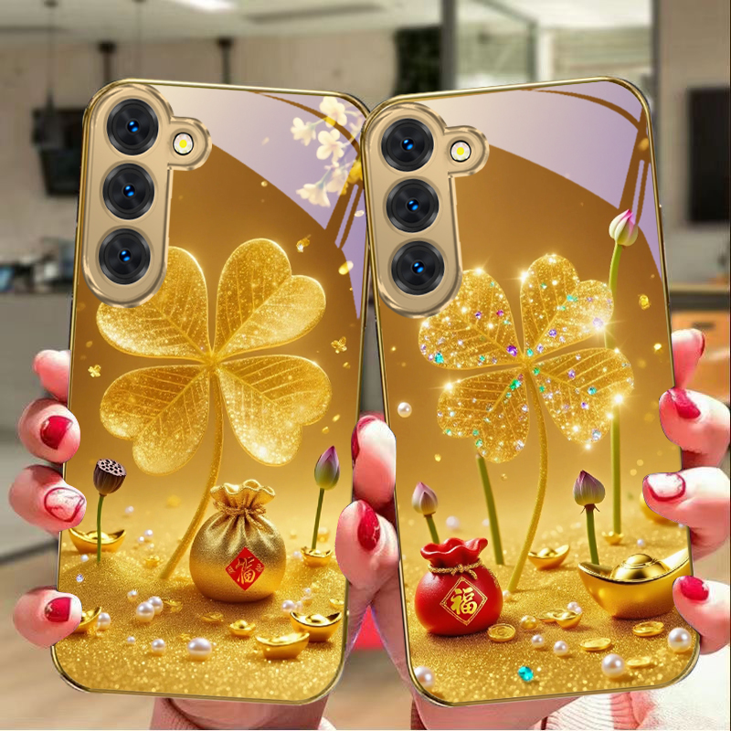 Phone Cases Samsung S25 Fe - เคสโทรศัพท์มือถือลายโคลเวอร์สีทองขนาดใหญ่ สำหรับ Samsung Galaxy S26 S20