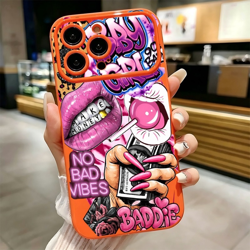 Phone Cases Unique - เคสโทรศัพท์ลายกราฟฟิตี้รูปปากสีชมพูสไตล์ฮิปฮอปสำหรับเด็กผู้หญิง สำหรับ iPhone 17 16 15