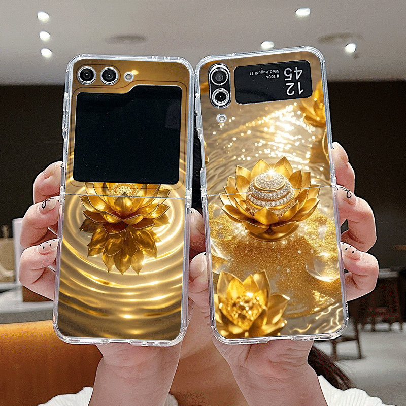 Phone Cases Z Flip 6 - เคสโทรศัพท์ลายดอกบัวสีทองสุดสร้างสรรค์สำหรับ Samsung Galaxy Z Flip 7
