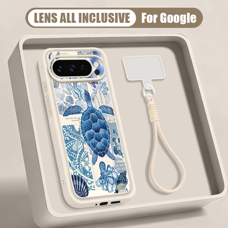 Phone Cases Google Pixel 7 - เคสโทรศัพท์ซิลิโคน TPU นิ่มลายเต่าทะเล พร้อมสายคล้องข้อมือ สำหรับ Google