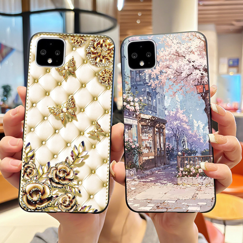 Phone Cases Viral - เคสโทรศัพท์สำหรับกูเกิลพิกเซล 4 เคสซิลิโคนอ่อนนุ่มสีดำสไตล์หรูหราลายไวรัลหรูหราหินอ่อนภูเขาไฟเคสกันกระแทก