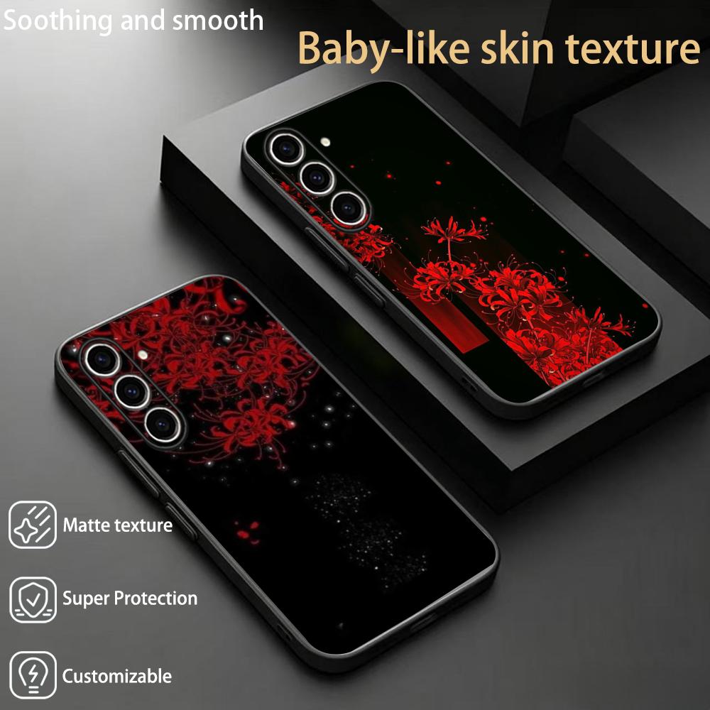 Phone Cases Japan - เคสโทรศัพท์ลายดอกลิลลี่แมงมุมสีแดง ศิลปะญี่ปุ่น แฟชั่นดีไซน์ สำหรับ Samsung Galaxy