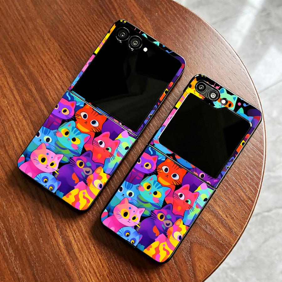 Phone Cases Z Flip 6 - เคสโทรศัพท์แบบเต็มตัวลายแมว สำหรับ Samsung Galaxy Z Flip